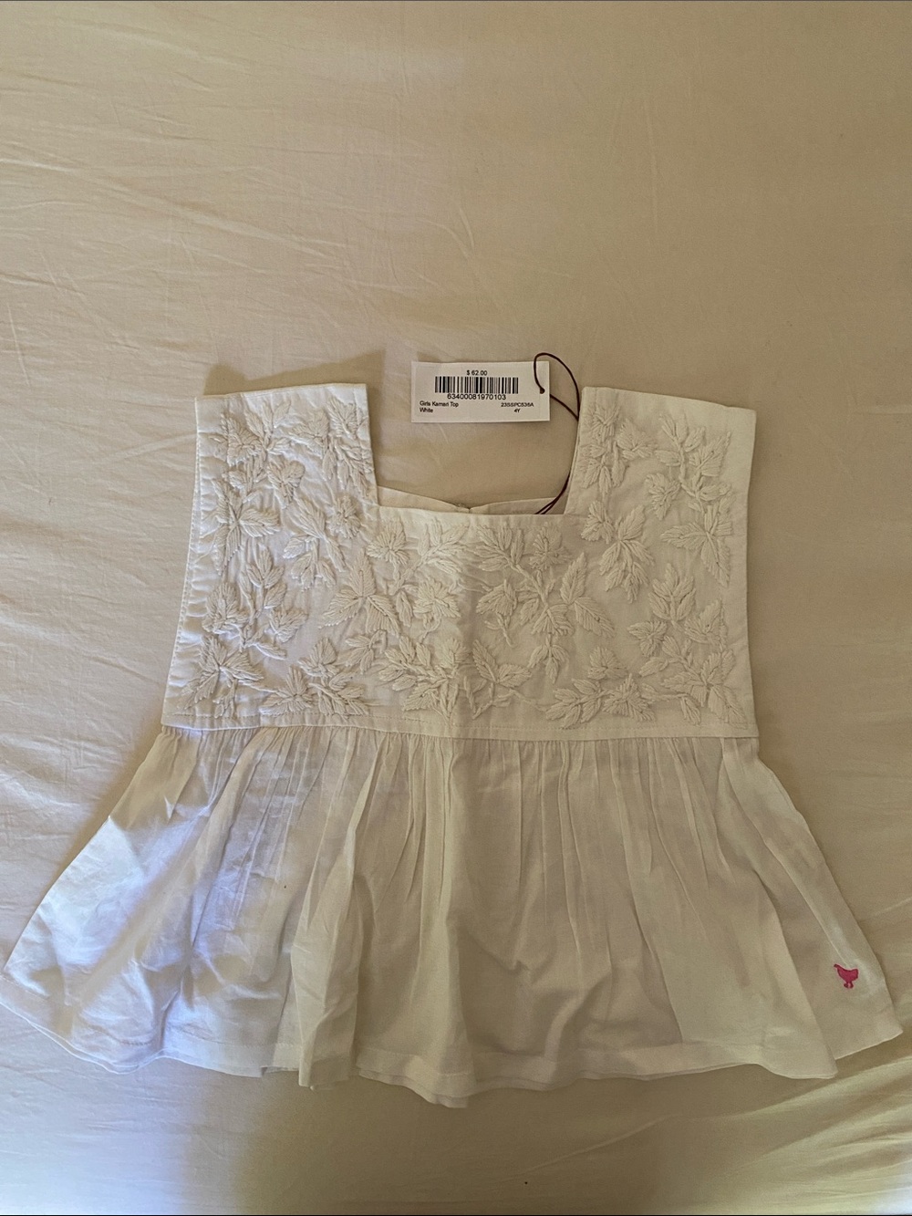 Pink Chicken White Embroidered Peplum Blouse - Kids